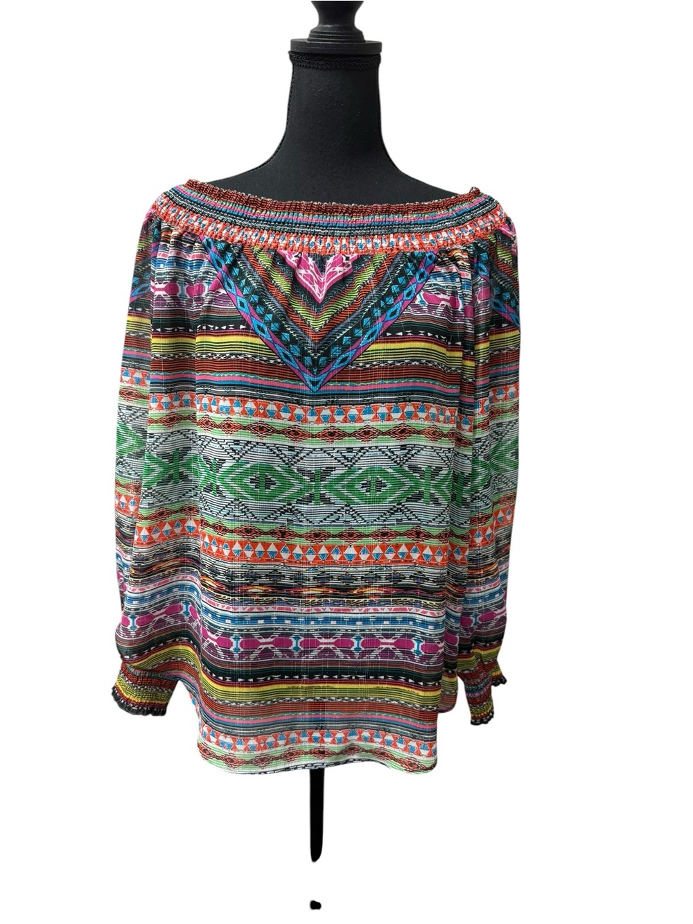 Bisou Bisou Tribal Aztec Off Shoulder Boho Peasant Top Large Multicolor